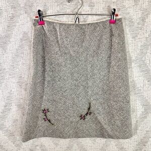 Simonetta wool blend grey beaded embroidered pencil skirt